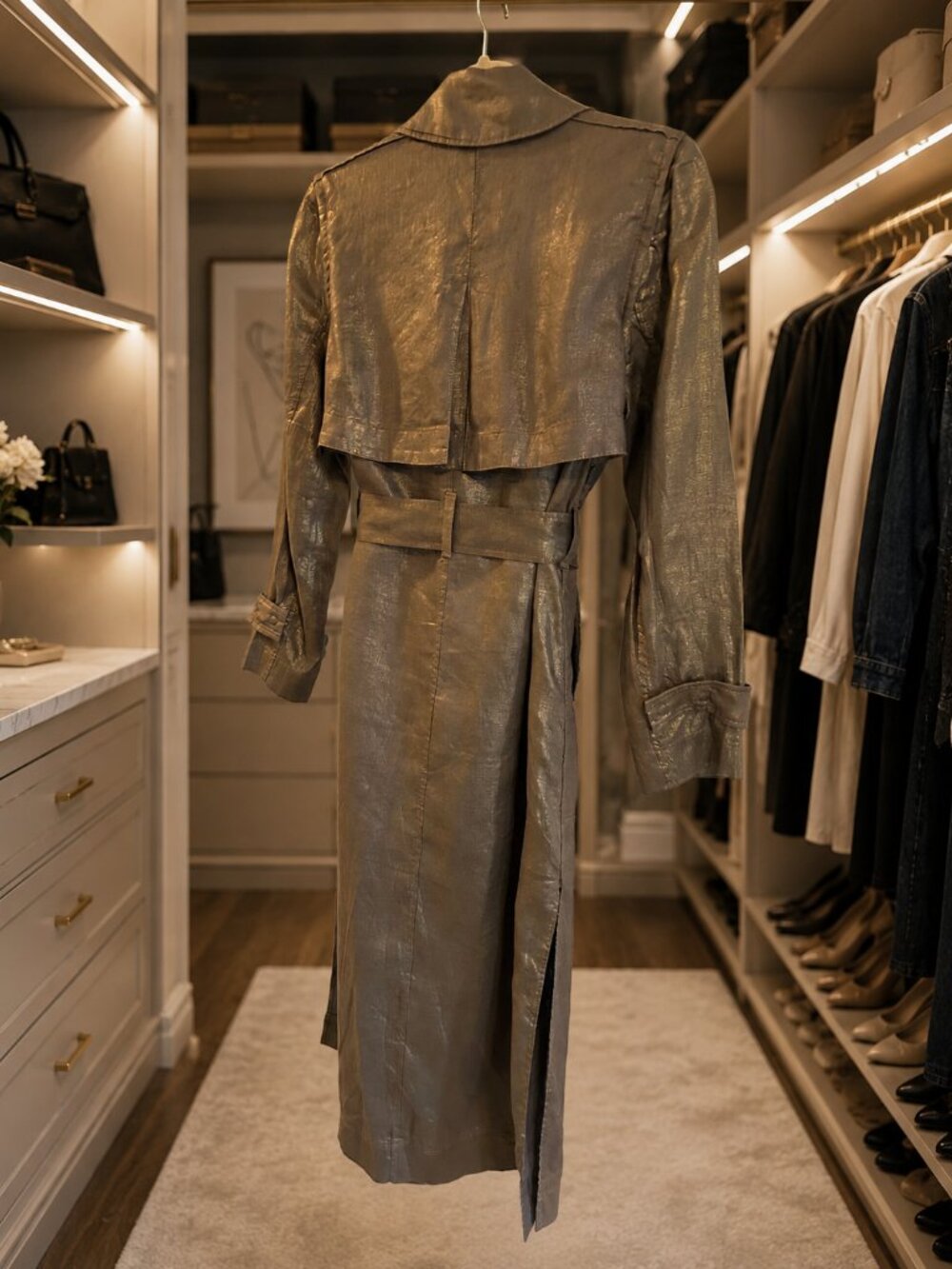 Banana Republic Metallic Linen Convertible Trench Coat Vest XS Petite - Picture 4 of 4
